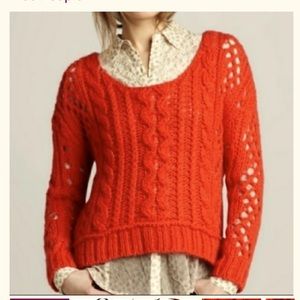 Free People The Fluffy Open Cable Knit Sweater in Wildfire Size Large